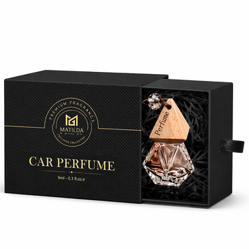 Car perfume in a black box with 'Matilda' branding on a white background